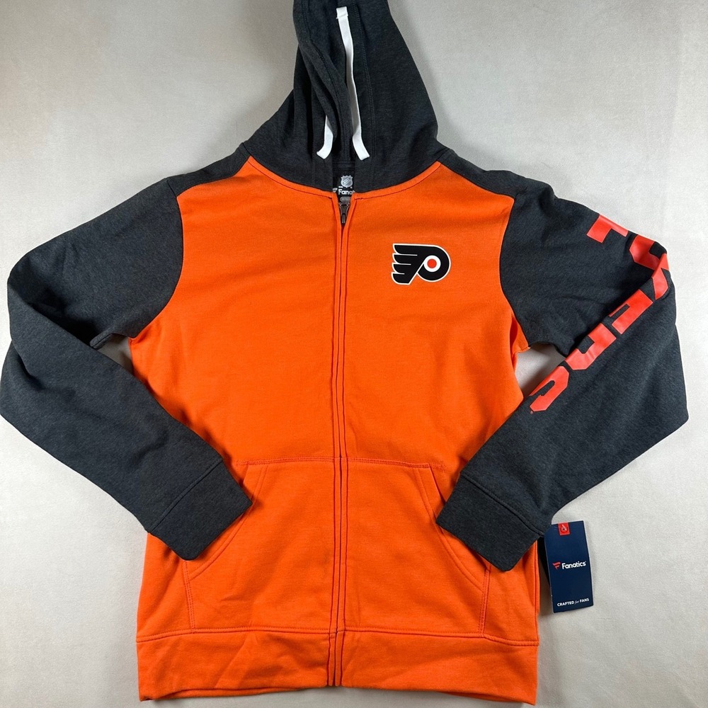 Fanatics Philadelphia Flyers Hoodie Mens Medium Full Zip Orange Grey NHL NWT